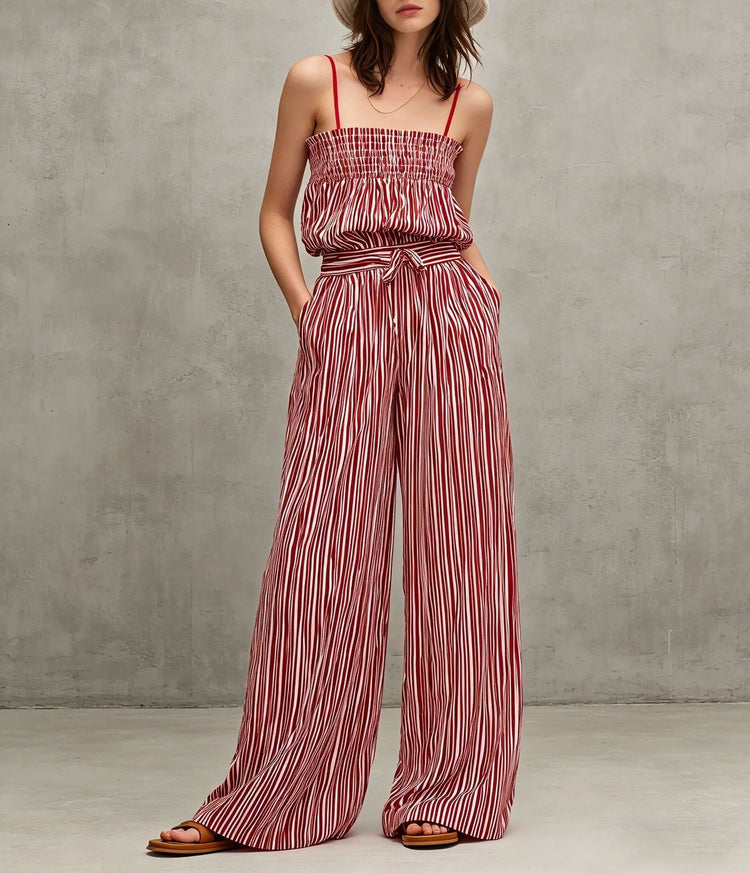 Newport Cinched Stripe Lounge Set in Red