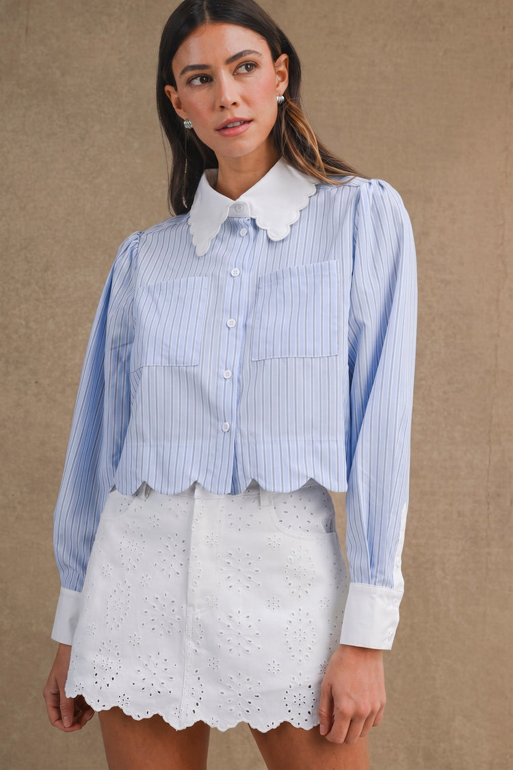 Eleanor Eyelet Scallop Denim Skirt in White