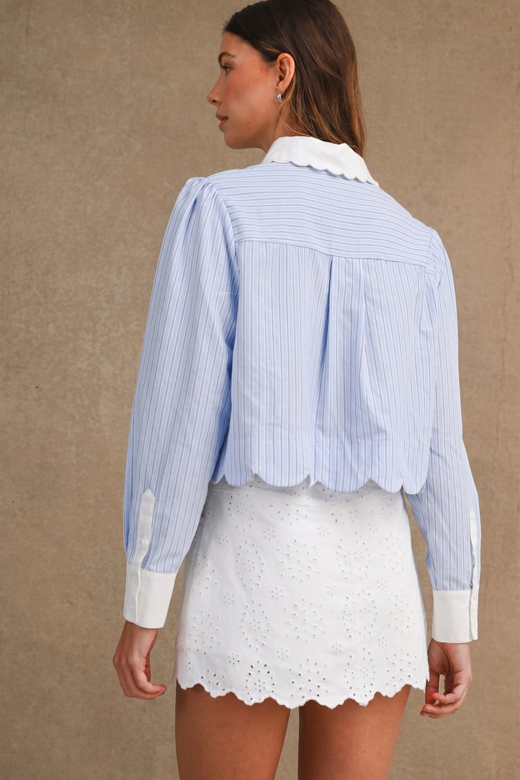 Eleanor Eyelet Scallop Denim Skirt in White