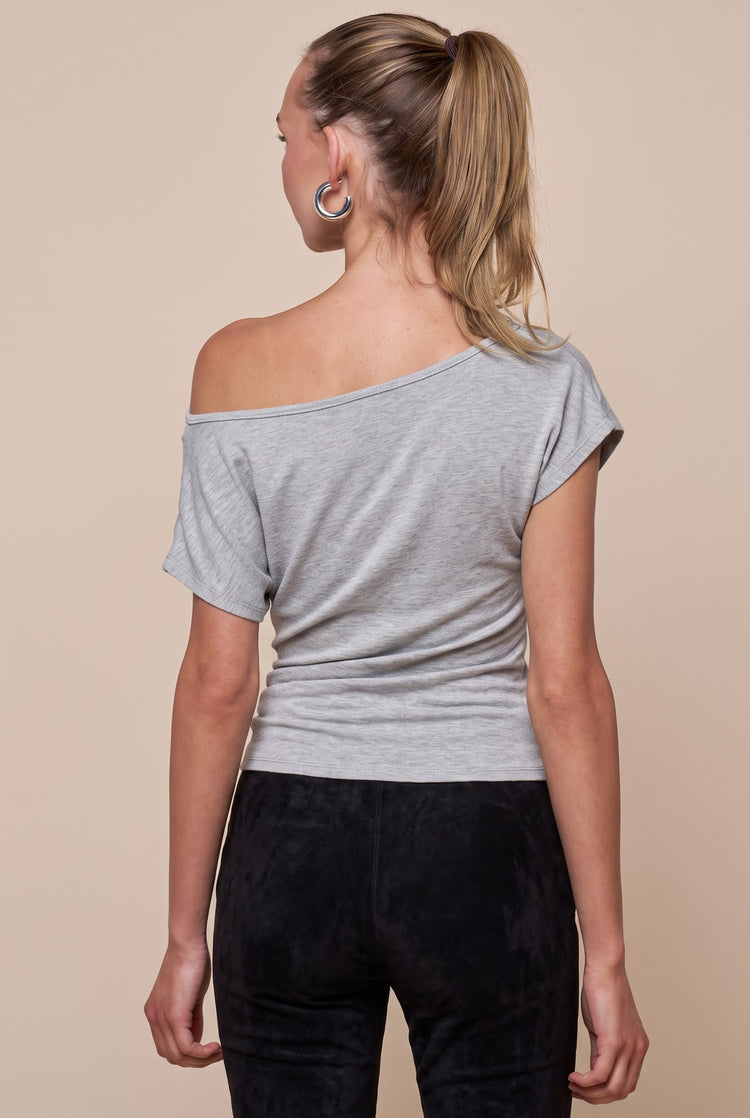 Chloe Off The Shoulder Sweater Top in Heather Grey
