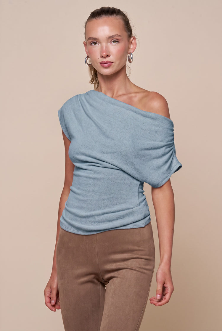 Chloe Off The Shoulder Sweater Top in Slate Blue