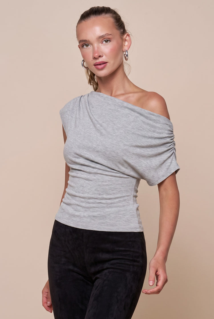 Chloe Off The Shoulder Sweater Top in Heather Grey