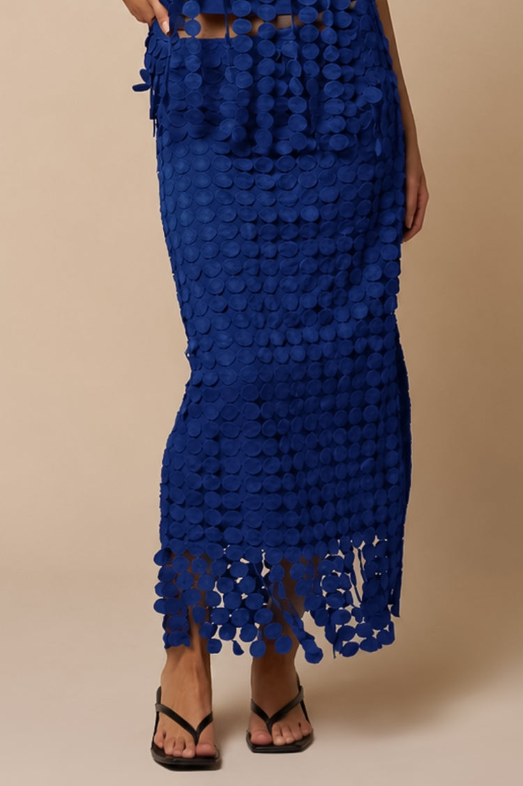Cici Circle Drop Fringe Skirt in Royal