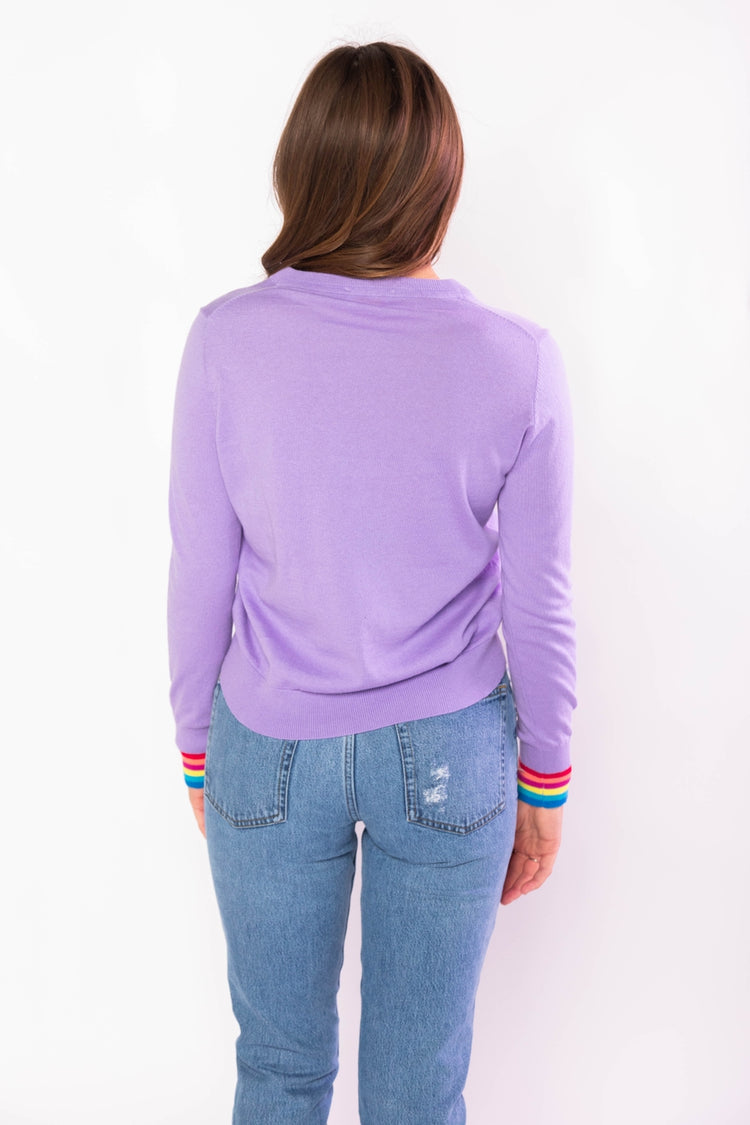 Maren Puff Sleeve Rainbow Sweater in Purple