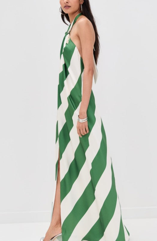 Montce Striped Halter Maxi Dress in Green/White