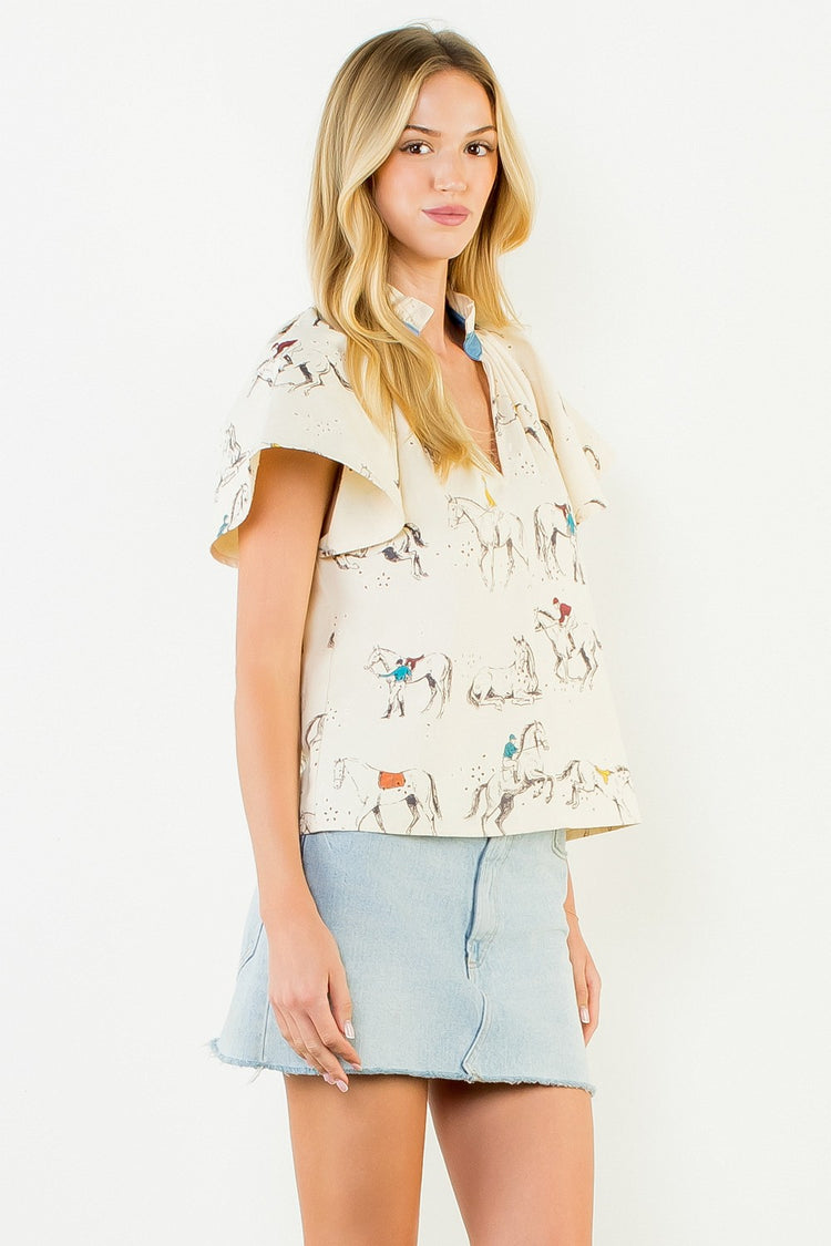 Keene Horse Denim Top in Cream