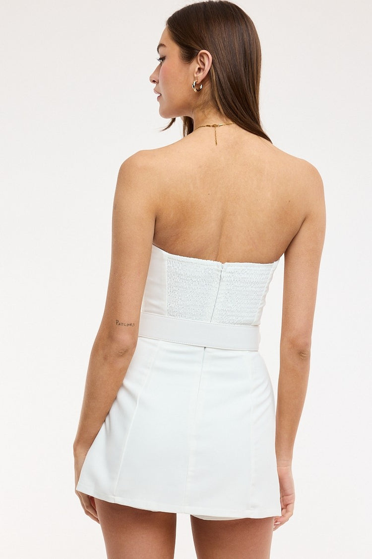 Ivy Belted Strapless Dress in White