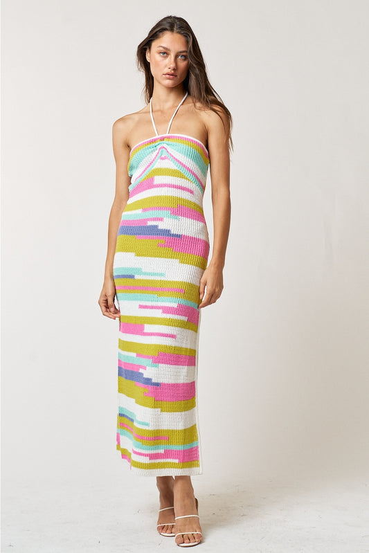 Cavallari Stripe Halter Knit Maxi Dress