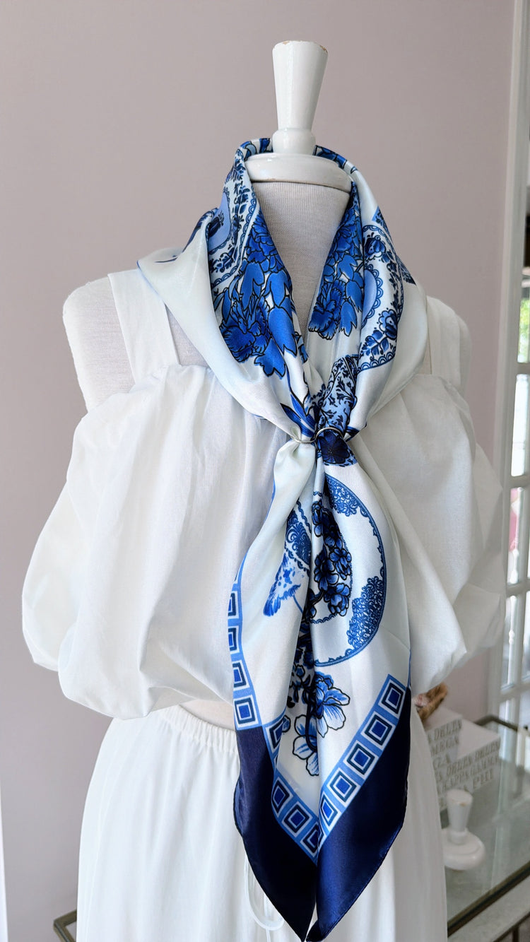 JCB Exclusive | Blue Floral Silk Scarf