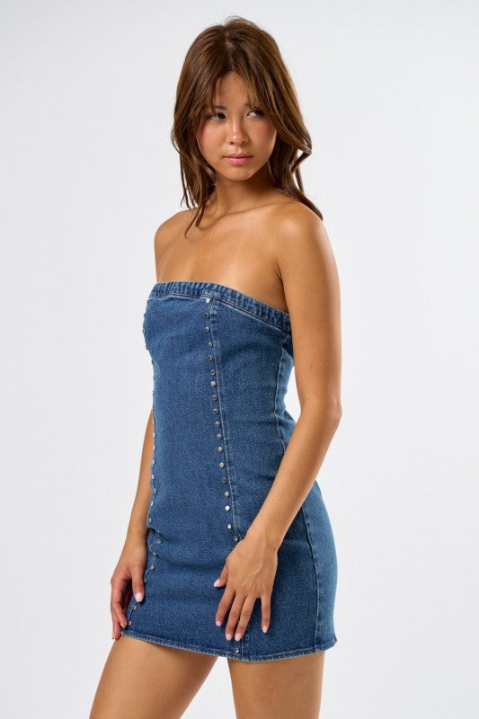 Mette Studded Strapless Denim Dress