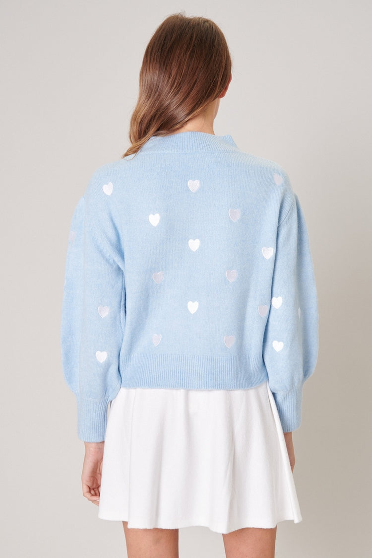 Naomie Heart Sweater in Baby Blue