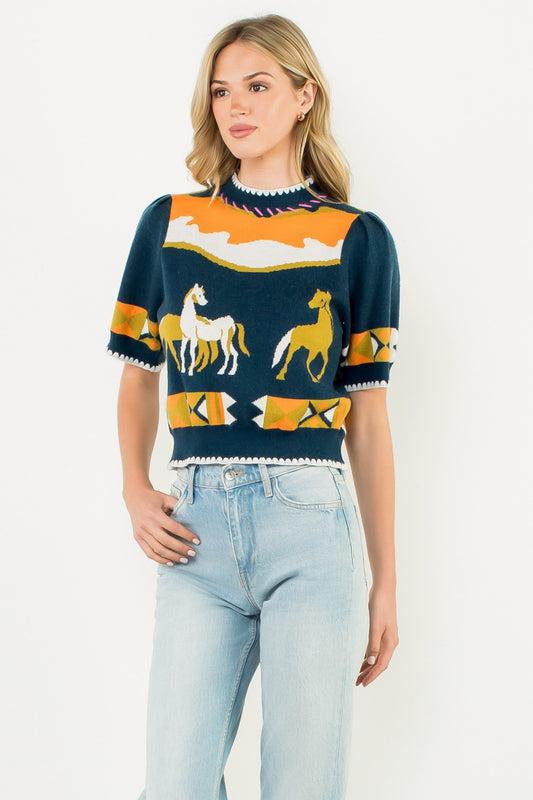 Heritage Horse Sweater in Navy