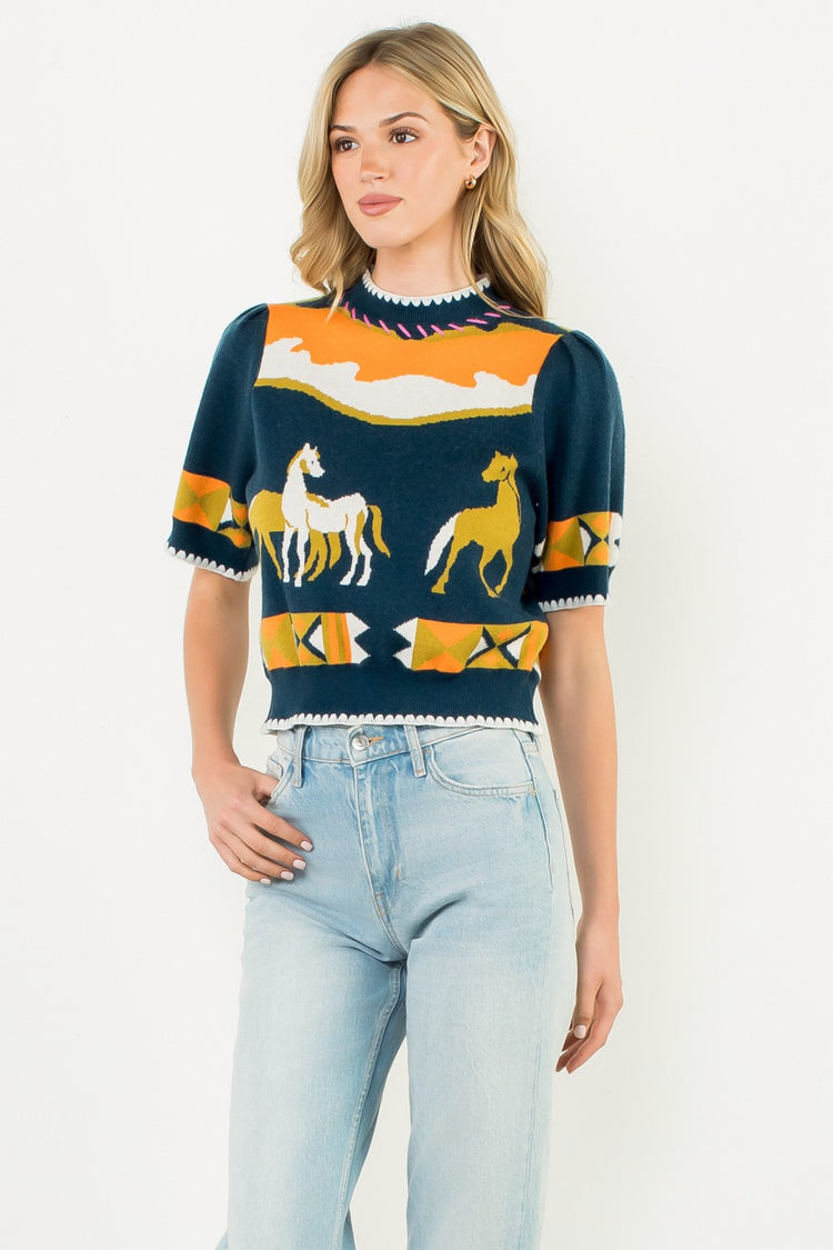 Heritage Horse Sweater in Navy