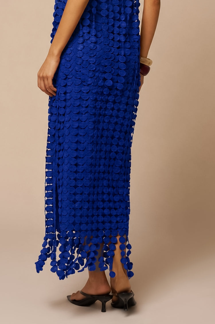 Cici Circle Drop Fringe Skirt in Royal