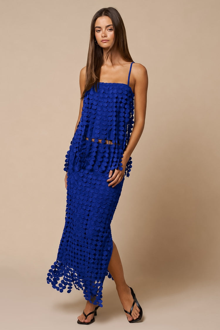 Cici Circle Drop Fringe Top in Royal