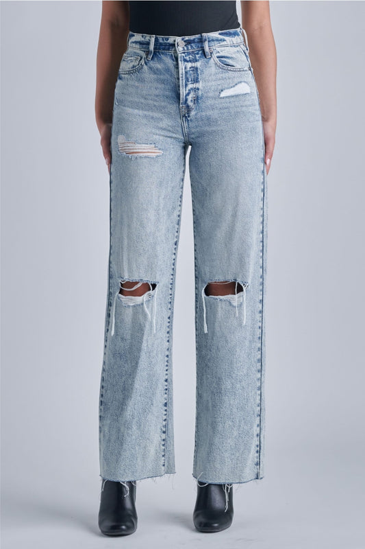 Elara Distressed High Rise Wide Leg Jeans