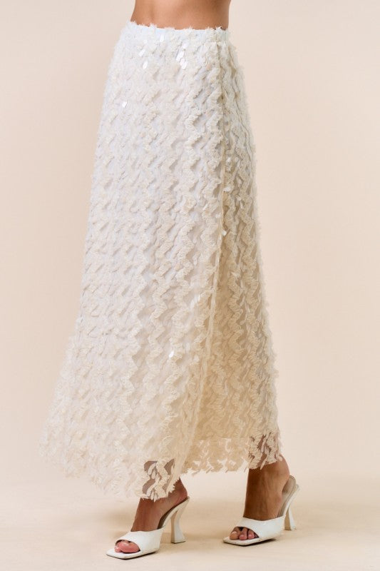Leony Sequin Tulle Maxi Skirt in Cream