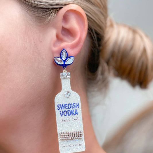 Glitter Vodka Earrings in White/Blue