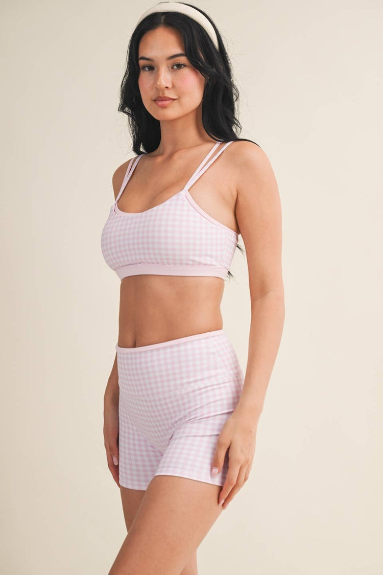 Lola Gingham Layered Active Set in Pink