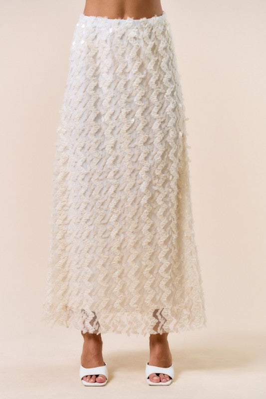 Leony Sequin Tulle Maxi Skirt in Cream