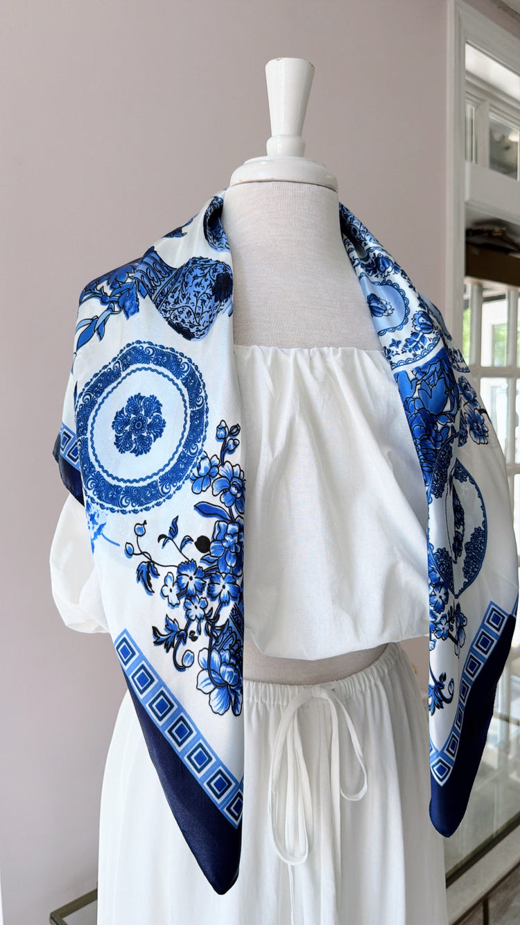 JCB Exclusive | Blue Floral Silk Scarf