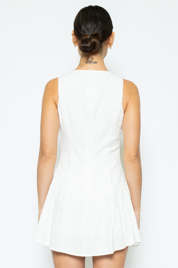 Harbor Button Up Linen Dress in White