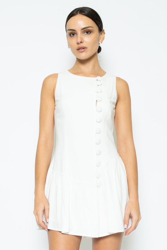 Harbor Button Up Linen Dress in White