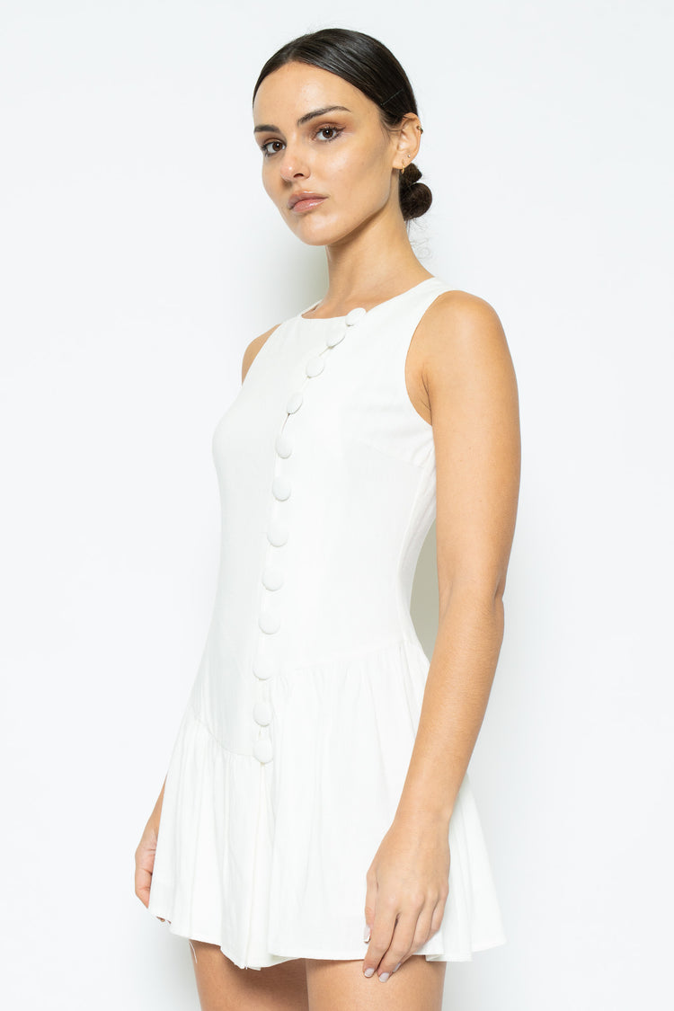 Harbor Button Up Linen Dress in White