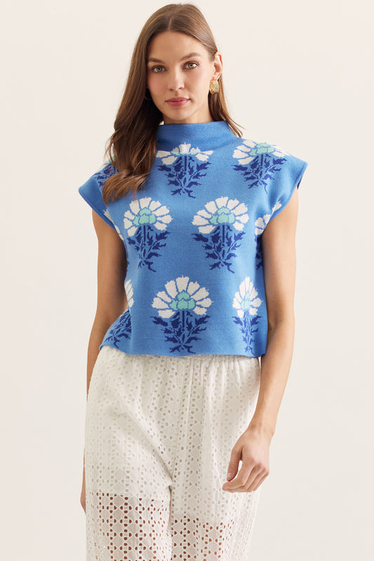 Lelanie Floral Sweater in Blue