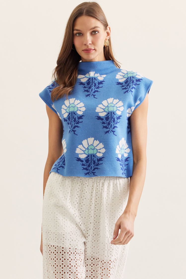 Lelanie Floral Sweater in Blue