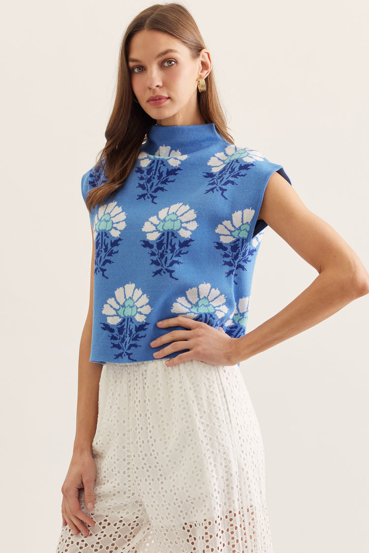 Lelanie Floral Sweater in Blue