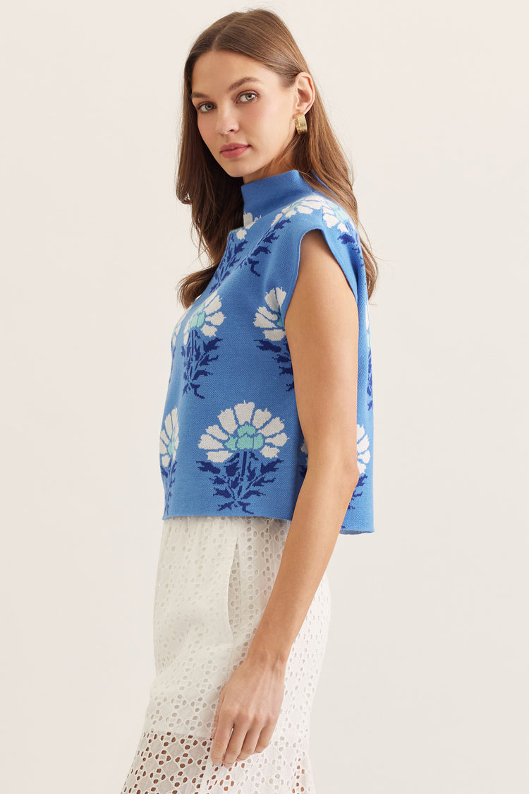 Lelanie Floral Sweater in Blue