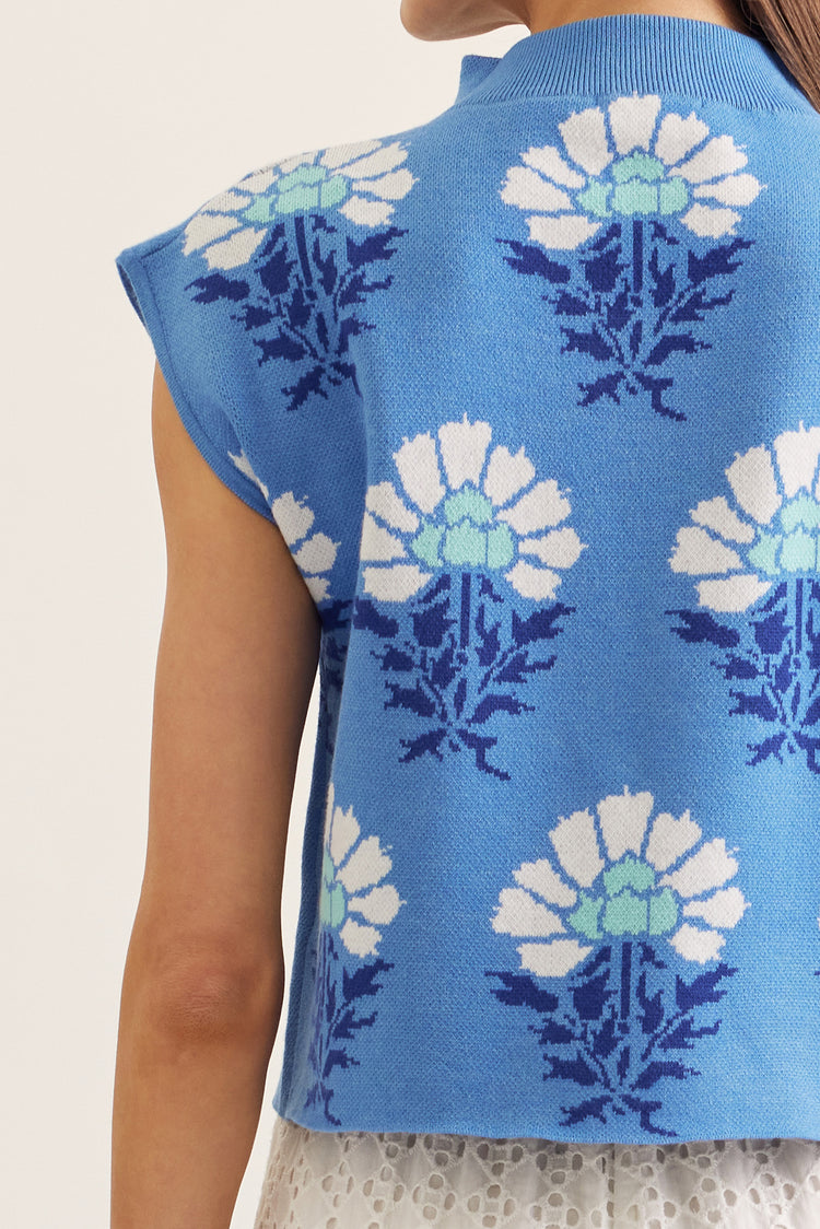 Lelanie Floral Sweater in Blue