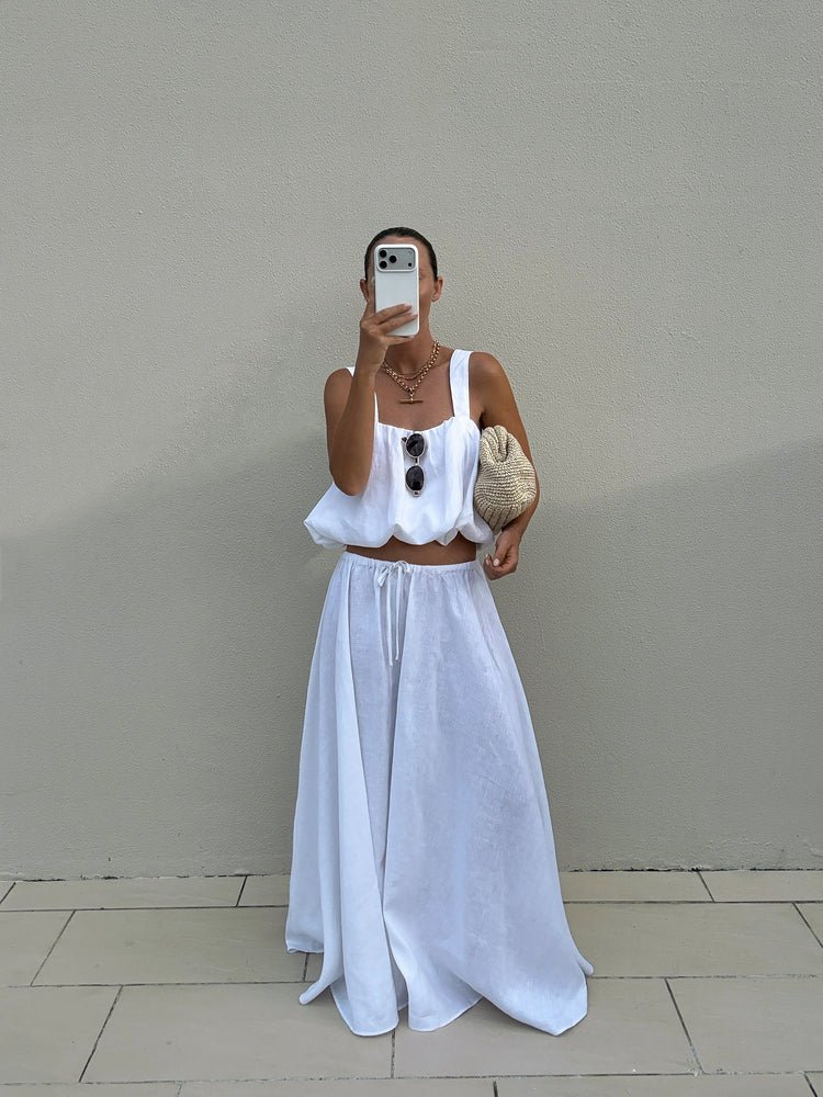 Montauk Linen Skirt Set in White