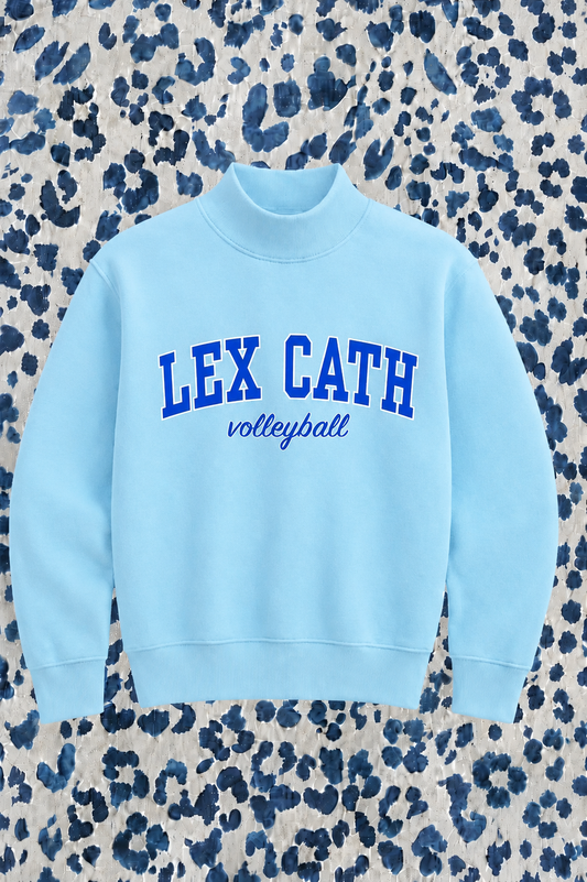 PREORDER: JCB Exclusive | Lexington Catholic Volleyball Mockneck Sweatshirt (Light Blue/Cursive)