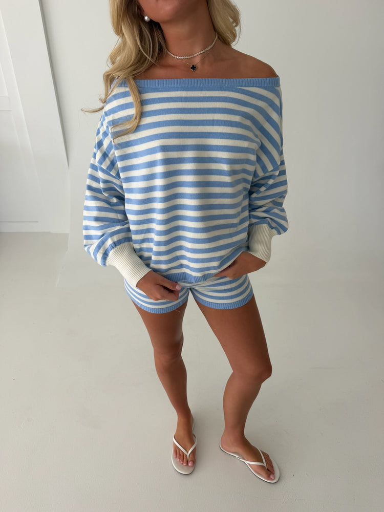 Deckside Stripe Sweater Set in Baby Blue/White
