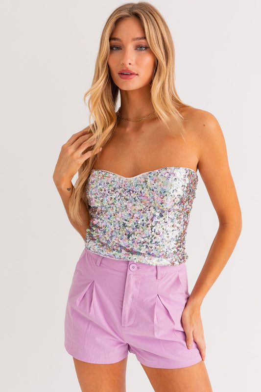 Lourdes Sequin Bust Seam Strapless Top