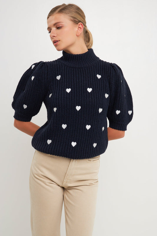 Lecroy Puff Sleeve Heart Sweater