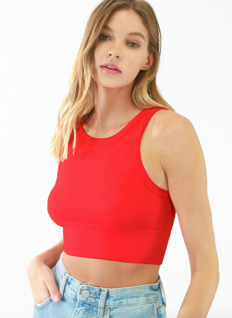 Betty High Neck Ribbed Tank in Red