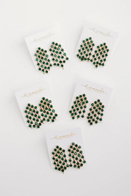 Green Rhinestone Tassel Earrings | St. Armands Designs