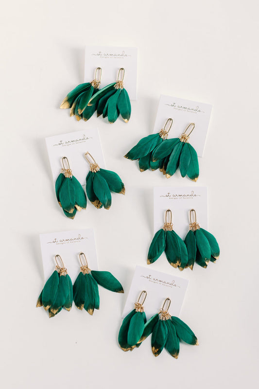 Emerald Gold Dipped Feather Earrings | St. Armands Designs