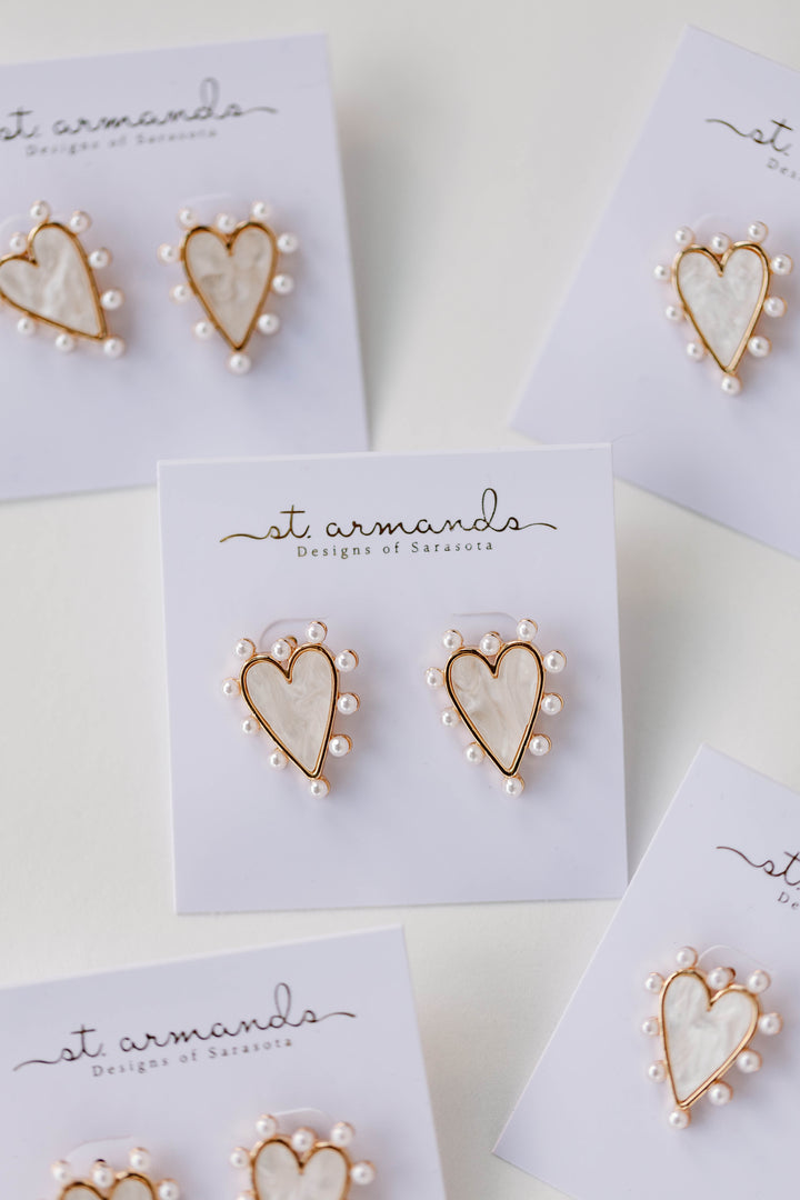 Pearl Studded Tortoise Heart Earrings | St. Armands Designs