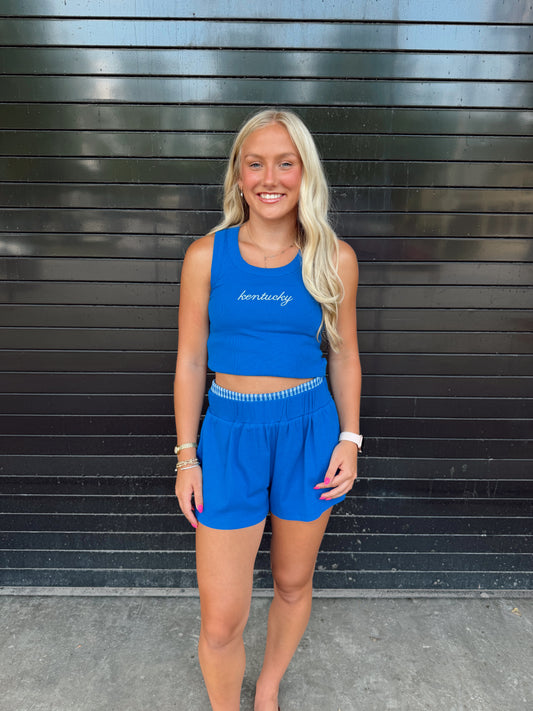 Kentucky Check Waistband Shorts in Royal