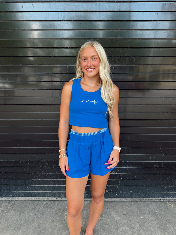 Kentucky Check Waistband Shorts in Royal