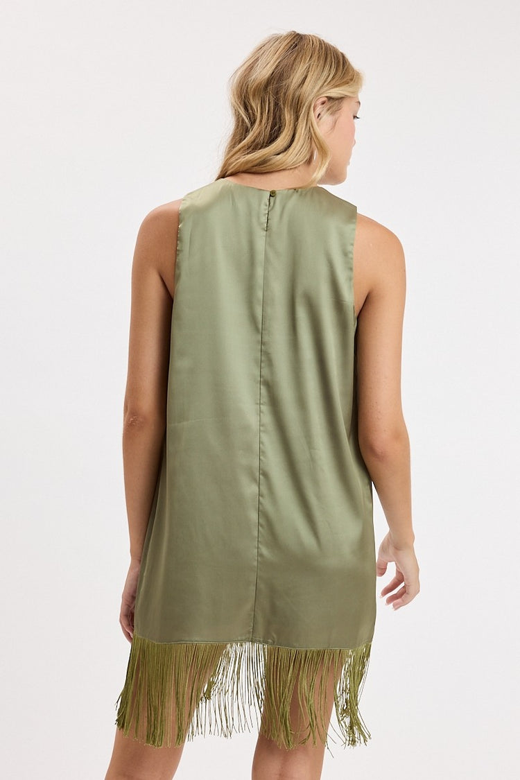 Olivia Fringe Shift Dress in Olive