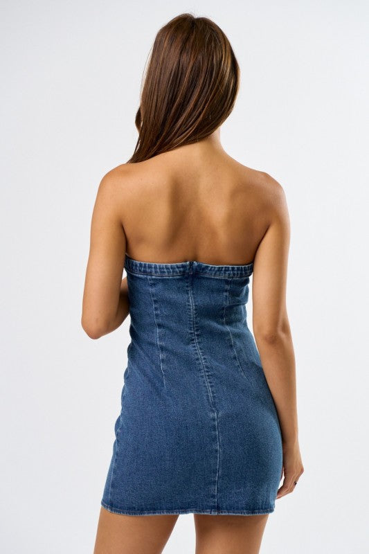 Mette Studded Strapless Denim Dress