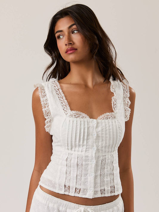 Ellisena Lace Ruffle Top in White