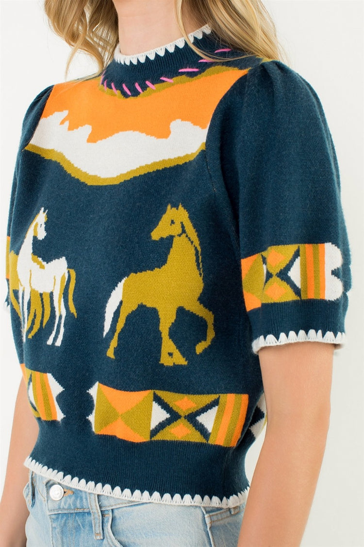 Heritage Horse Sweater in Navy