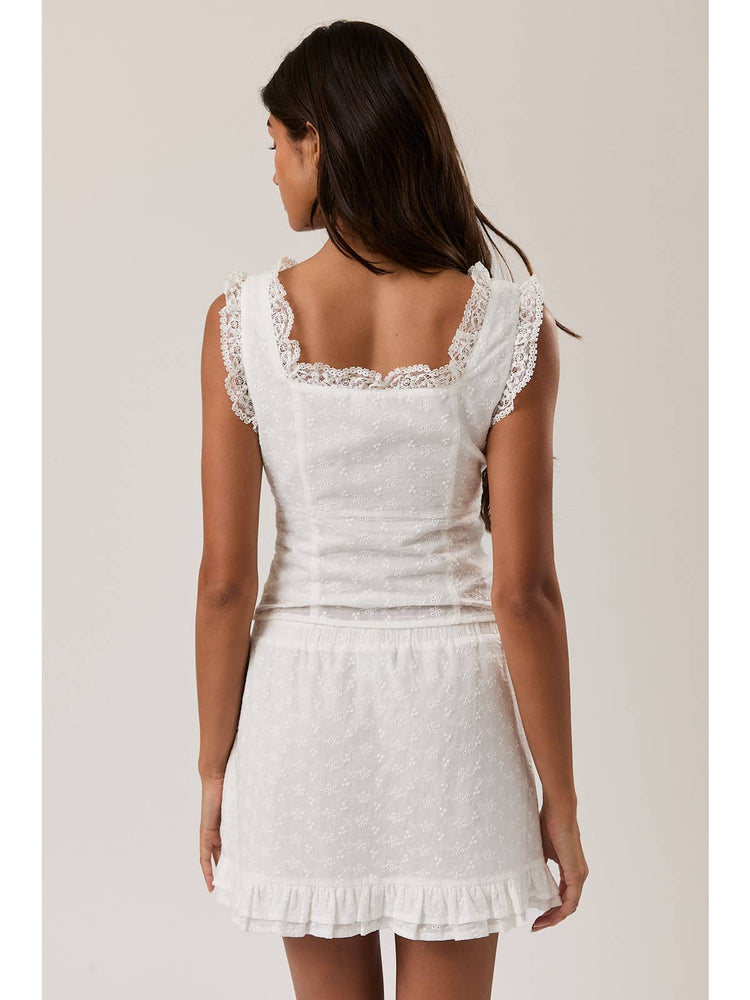 Ellisena Lace Ruffle Top in White
