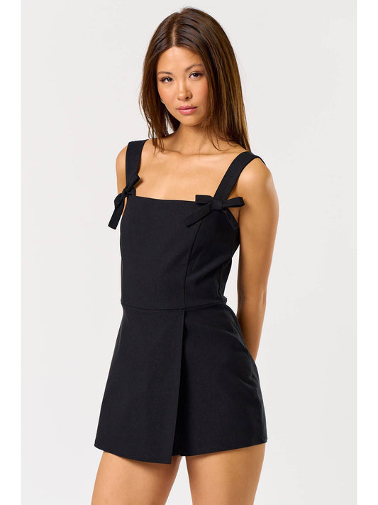 Ryanne Bow Wrap Romper in Black